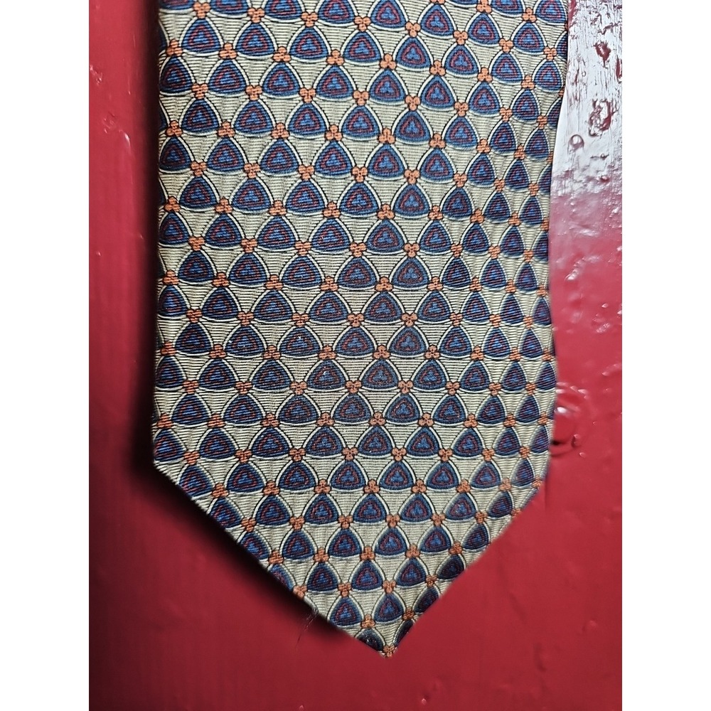 Christian Dior Monsieur Silk Necktie Geometric Pattern Blue Orange Gold Formal